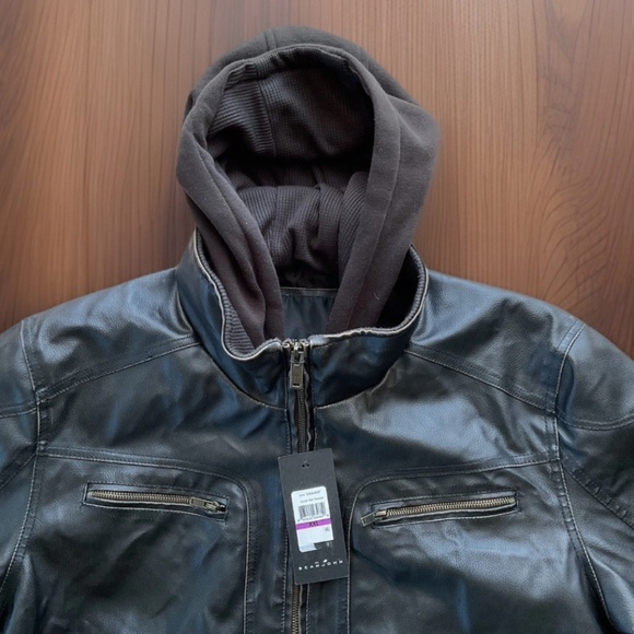 NWT GIII SEAN JOHN Mens XXL Brown Faux Leather Removable Hooded Bib Lined Jacket - Picture 2 of 14